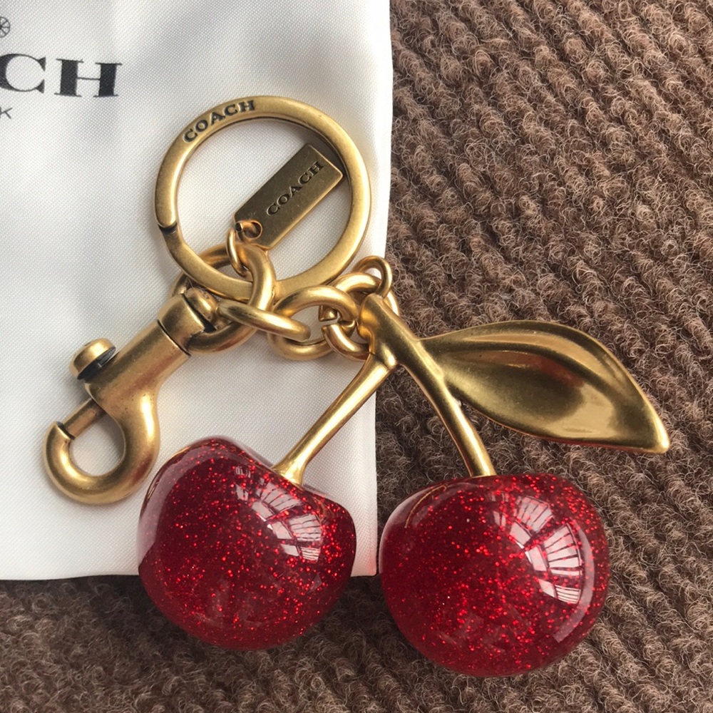 Coach Gold-Tone Red Glitter Cherry Keychain